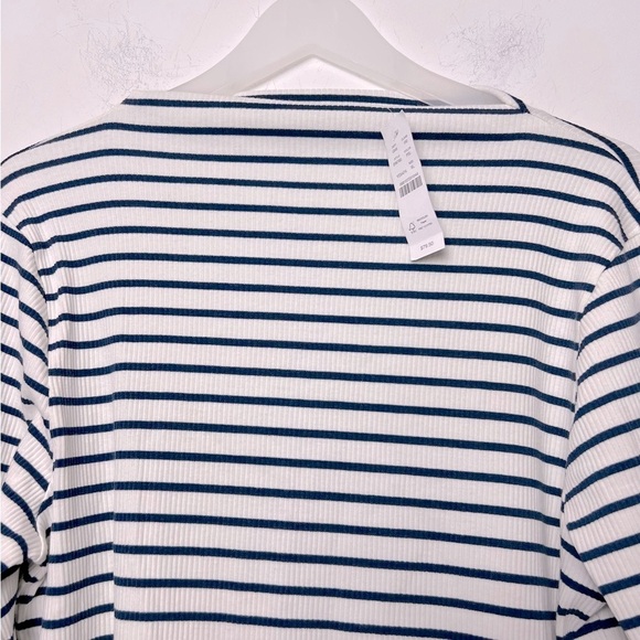 J. Crew Vintage Rib Split Neck T Shirt Stripe Sleeve Buttons Preppy Coastal NEW - Picture 3 of 14